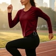 thumbnail image 2 of Qgtaibl Womens Workout Long Sleeve Shirts Round Neck Side Ruched Drawstring Athletic Tops Soft Stretchy Running Sports Tees Wine XL, 2 of 8