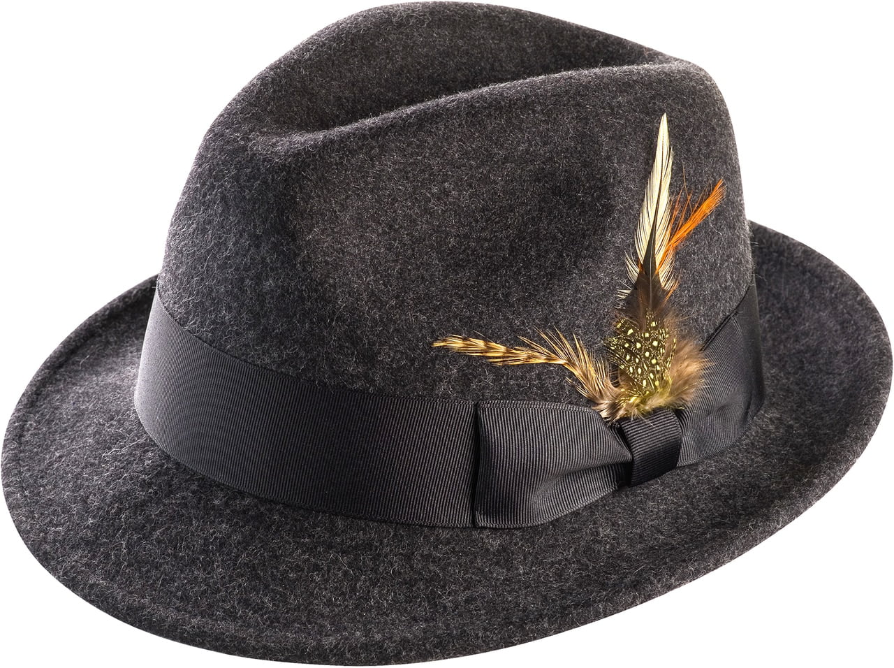 MONTIQUE Bogart Stingy Brim Fine Heather Wool Felt Teardrop Dent Hat Feather H-54 