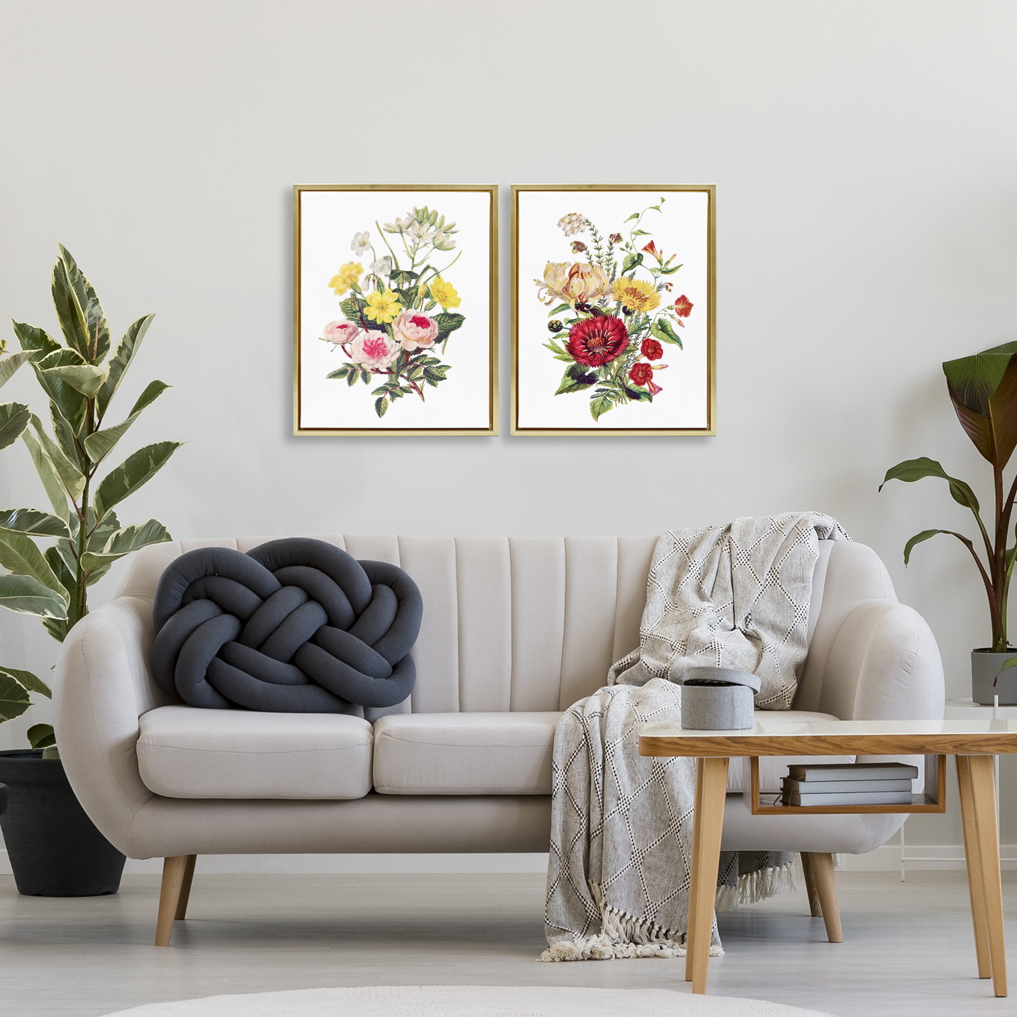 Mixed Flower Bushels 2 Piece Gold Framed Floater Canvas Set, design by Lettered and Lined