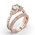 thumbnail image 3 of Beautiful Mid-century 2.25 Carat Round Cut Diamond Moissanite Engagement Ring, Wedding Ring in 925 Sterling Silver With 18k Rose Gold Plating, 7 Stone Ring, Trio Set, Matching Band, 3 of 4