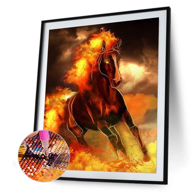 Cuadros Decorativos Kit de póster de caballo de llama 5D con pintura de diamante de taladro redondo Likrtyny embutido en tela