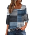 thumbnail image 2 of JTZGDY Fall Tops for Women Casual Floral Printed 3/4 Length Sleeve Button Notch V Neck Collared Tunic T-Shirts Loose Fit Dressy Pullover Blouse Navy#01 L, 2 of 6