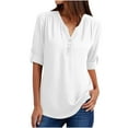 thumbnail image 2 of Tejiojio Womens Plus Size Chiffon Shirt 3/4 Rolled Sleeve Casual Tunic Tops Zipped V Neck Blouses Shirts for Women Fall/Winter Basic Clothes, 2 of 9