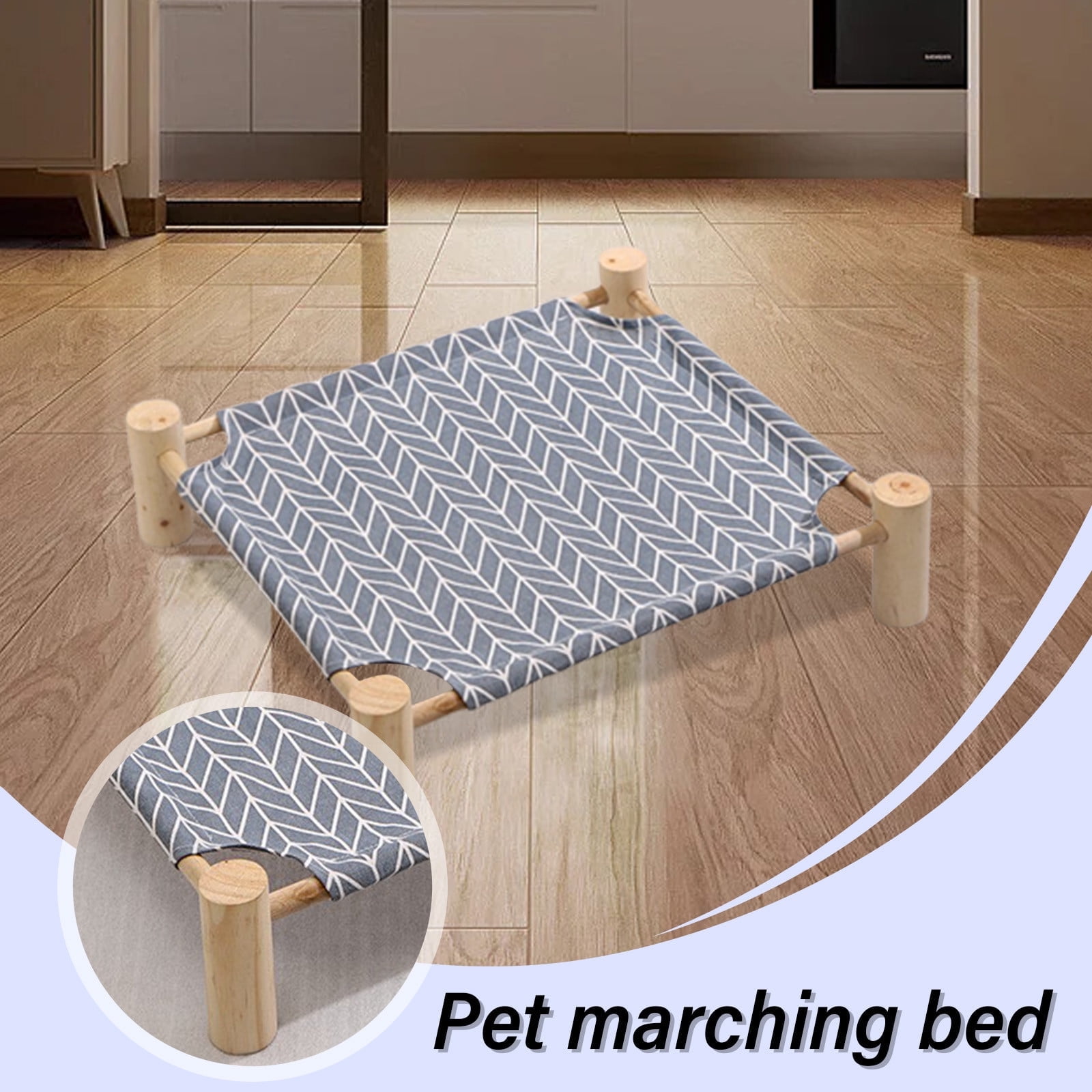 Wooden Elevated Pet Suspended Bed, Detachable Portable Cooling Bed for Indoor Outdoor Cats Small Dogs, 20.86x18.89 inch