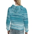 thumbnail image 7 of Fotbe Teal Turquoise Fluid Stripes Pattern Womens Long Sleeve Hoodie, Pullover Hooded Sweatshirt, Kangaroo Pocket Hoodie with Eye-catching Drawstrings-Small, 7 of 7