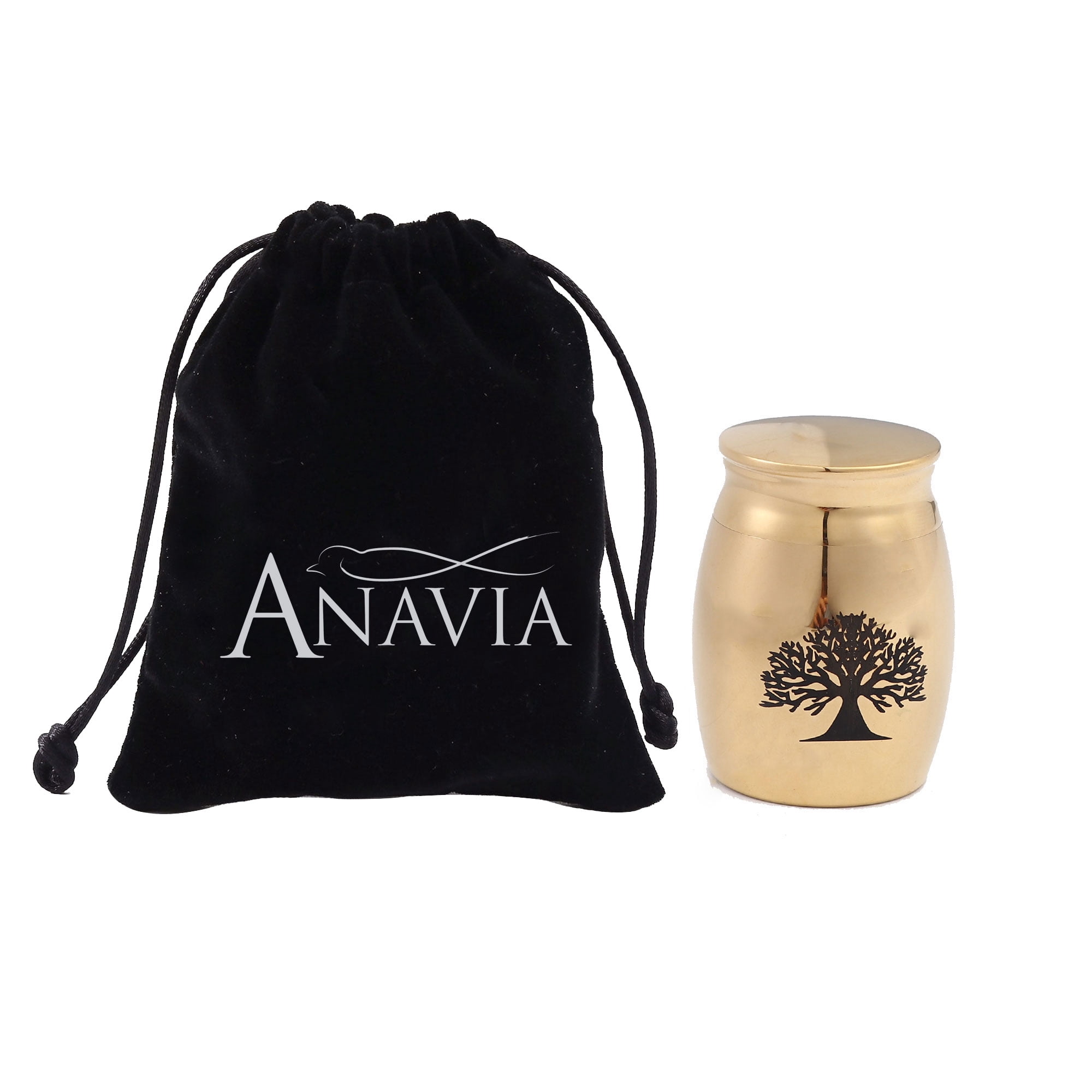 Gold Tree of Life Keepsake Funeral Cremation Urn for Ashes Mini Stainless Steel Waterproof Human Ashes Container with Free Anavia Pouch