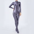 thumbnail image 5 of Mono completo brillante al óleo para mujer, lencería, culturismo, gimnasio, Fitness, cuello simulado, mono de manga larga, traje de baño protector contra sarpullidos, 5 of 5