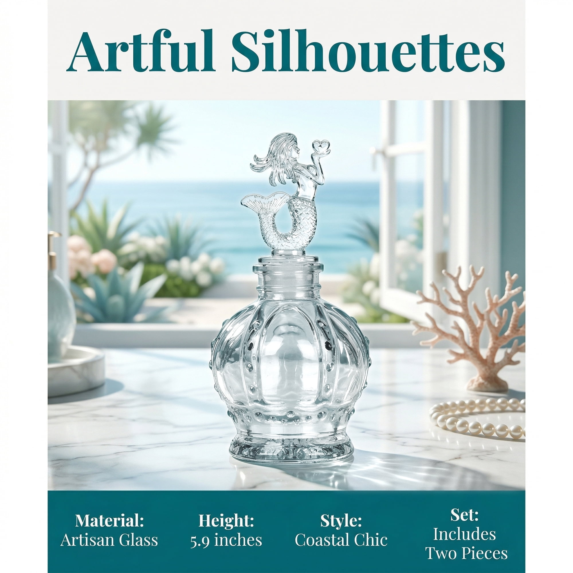 Unique Bargains 2pcs Decorative Glass Jars with Ornate Glass Stoppers Crown Base 2.8"x2.8"x5.9"