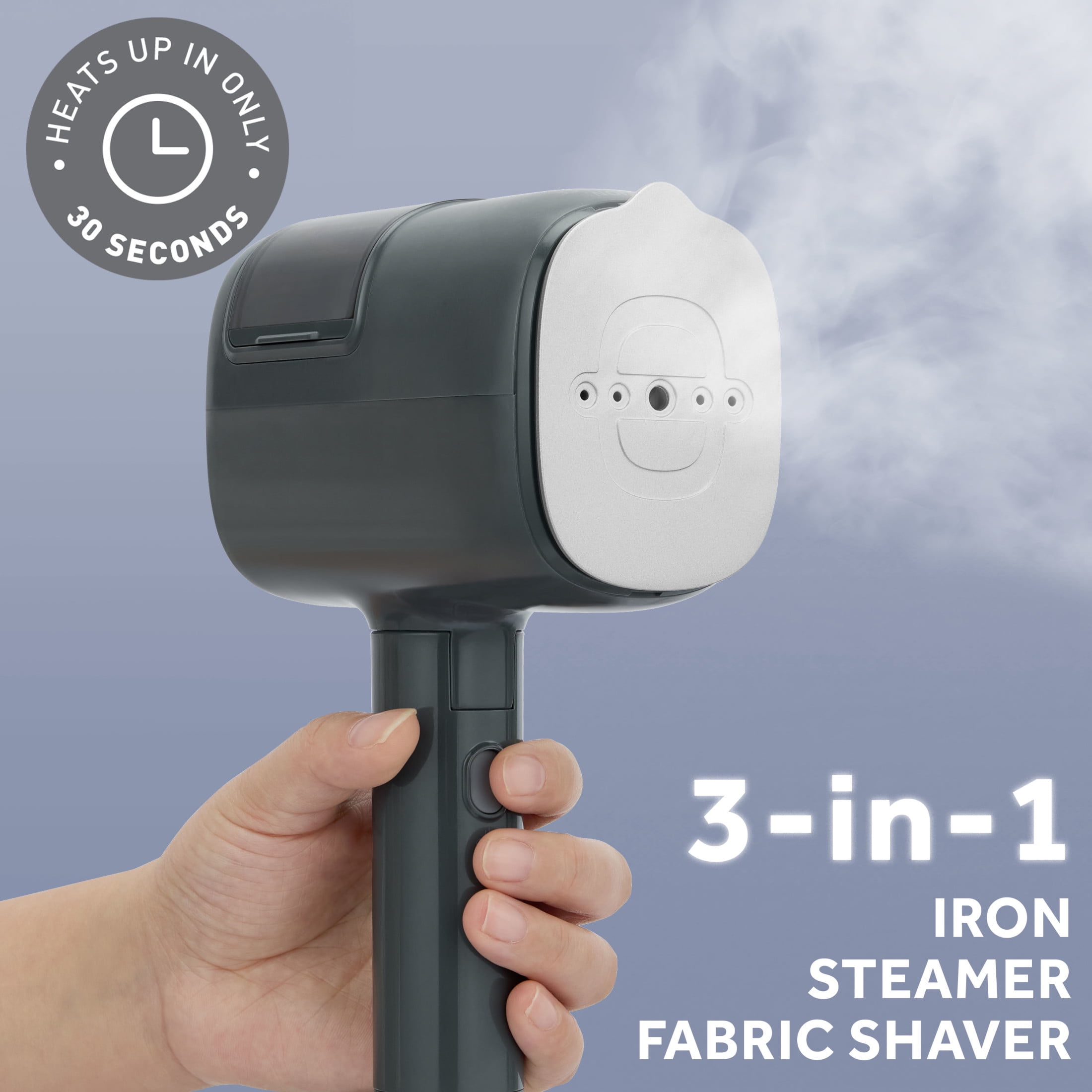 Sunbeam ReviveSystem 3-in-1 Garment Steamer, Iron, and Fabric Shaver with Ceramic Soleplate, Grey
