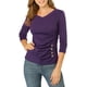thumbnail image 1 of Blusa de mujer con fruncidos Inspire Chic, decoración de botones, cuello en V, manga 3/4, top de punto sólido, 3XL, púrpura, 1 of 7