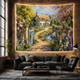 thumbnail image 6 of Pastoral Painting Quaint With Thatched Roof Stone Cottage, Mystical Fantasy for Space Lovers, Galaxy Room Decor, Valentine's Day Gift, Tapestry Wall Hanging for Bedroom and Dorm, 6 of 7
