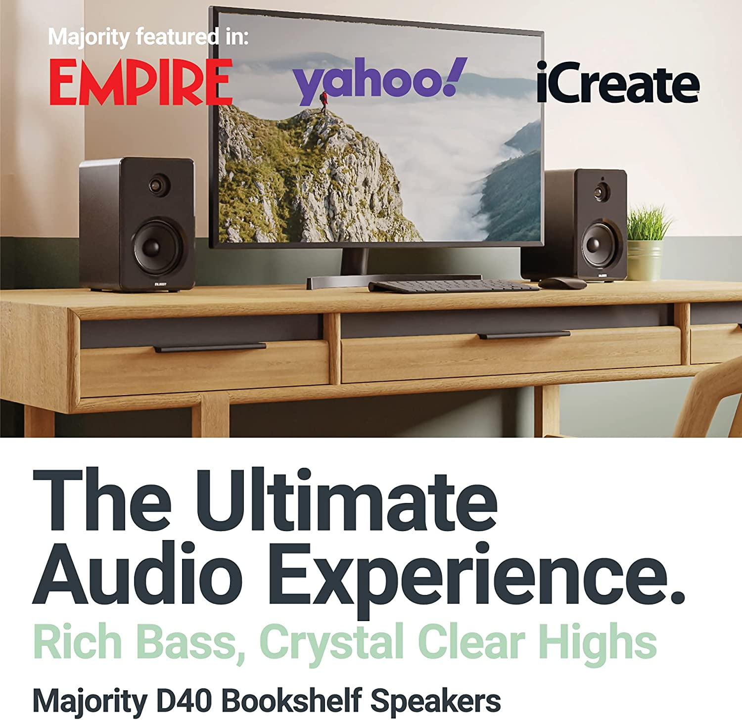 Majority D40 Active Bookshelf Speakers, Bluetooth & RCA, Powered HiFi Stereo Sound