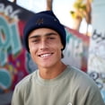 thumbnail image 4 of Dalix Chocolate Molecule Beanie Cap Dalix Chocolate Molecule Embroidered Beanie Hat Knit Cozy Cap Cold Weather Mens in Navy Blue, 4 of 5