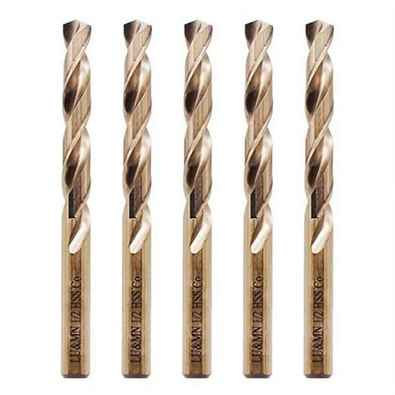 1/2" M35 Cobalt HSS Jobber Length Twist Drill Bit with Straight Shank,Heavy Duty, Pack of 5 PCS, Drilling for Cast Iron, Heat-Treated Steel, Stainless Steel and Other Hard Materials