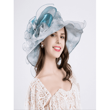 Women's Organza Church Derby Fascinator Cap Kentucky Tea Party Wedding Hat Blue