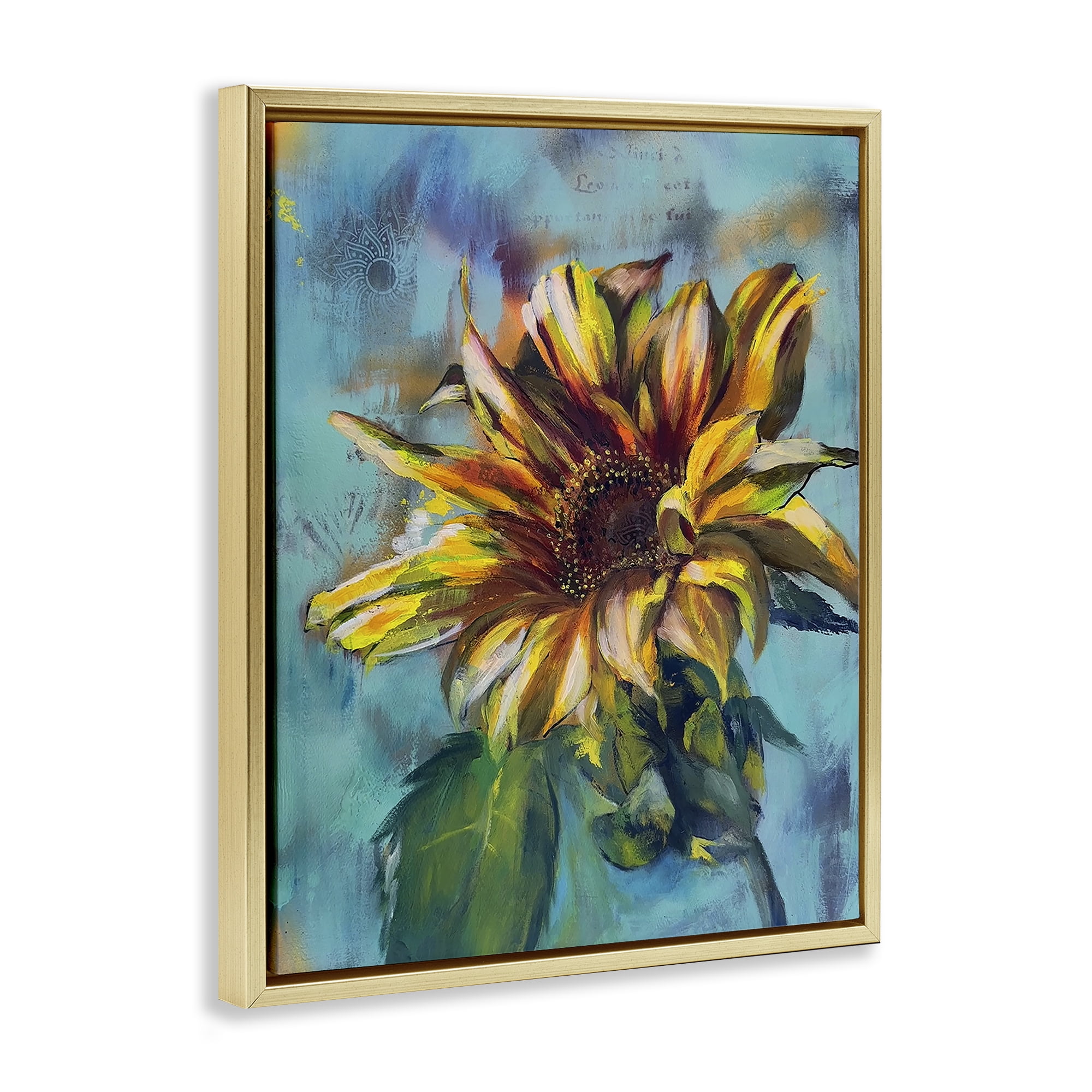 Stupell Industries Finding Spring Sunflower Plants & Flowers Painting Gold Floater Framed Canvas Art Print Wall Art, 17 x 21