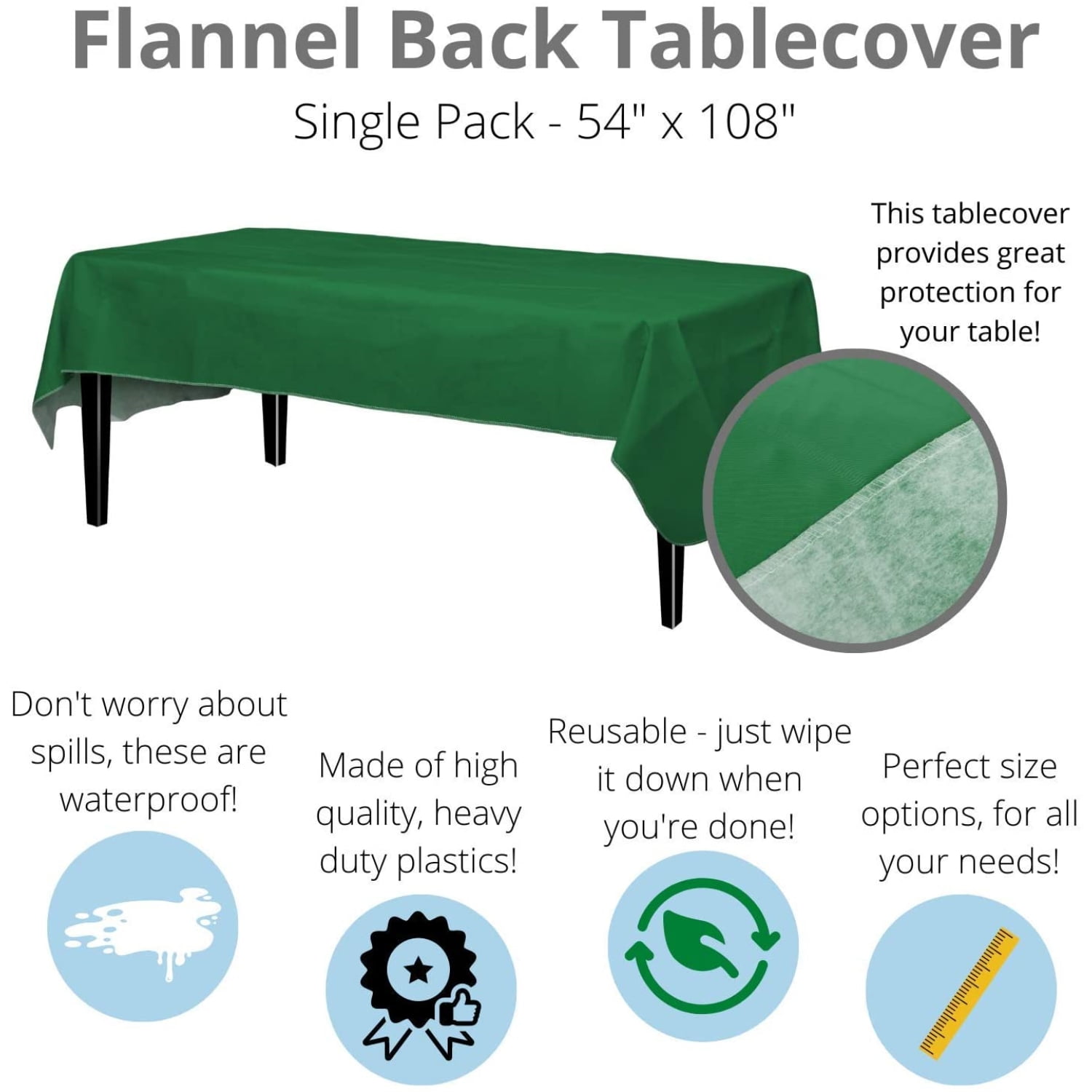 Green Scroll Flannel Back Vinyl Tablecloths Assorted Sizes including XL
