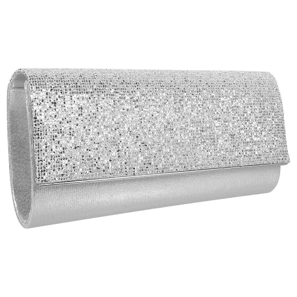 Women's Sequin PU Evening Clutch Bag – Stylish Silver Handbag for Weddings, Parties & Banquets – Elegant Design with Ample Storage for Essentials
