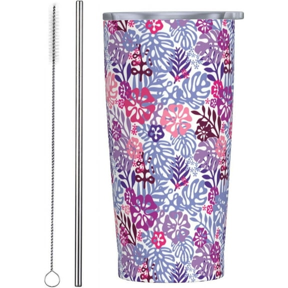 Hawaii Aloha Florals 20oz Travel Tumbler With Lid And Straw, Tropical flowers Stainless Steel Tumblers Insulated Coffee Cup Mug Gift For Men Women