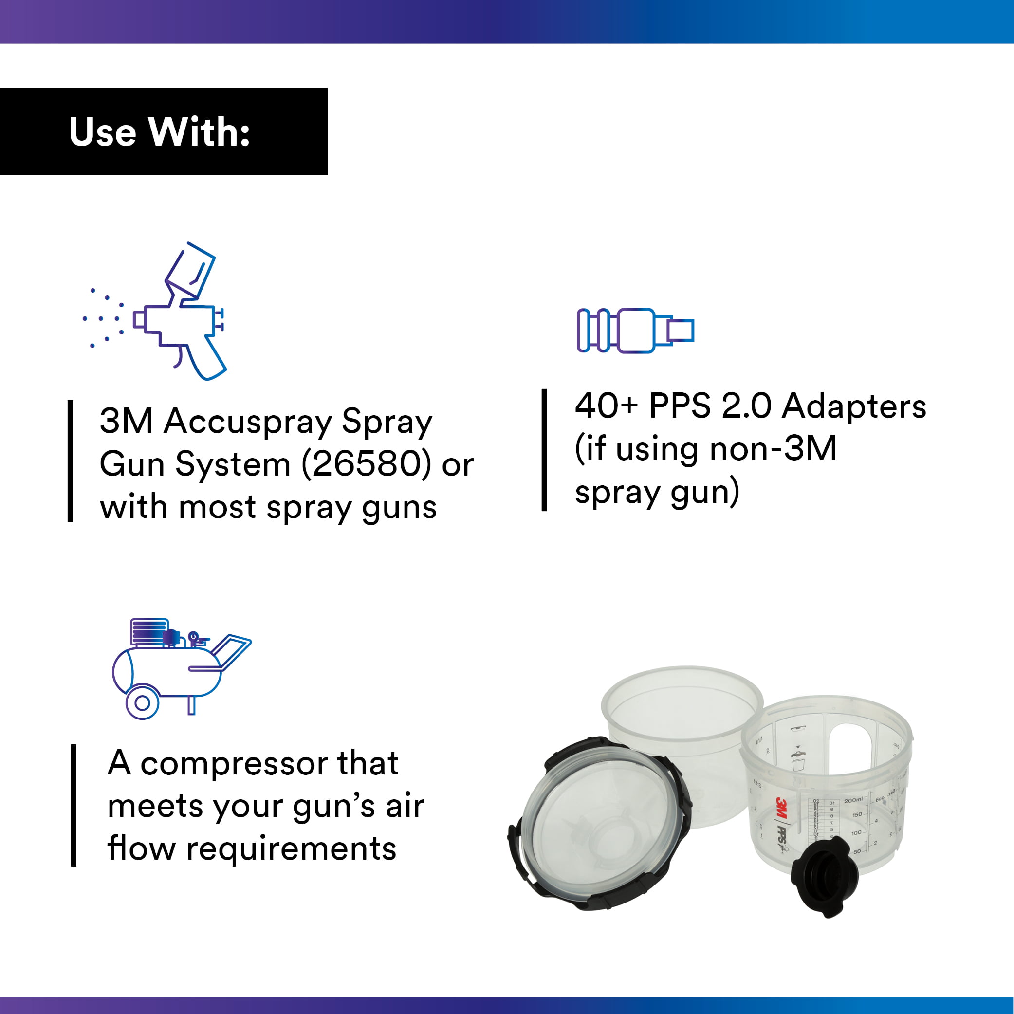 3M PPS Series 2.0 Spray Cup System Kit, 26114, Mini (6.8 fl oz, 200 mL),  200 Micron Filter, 1 kit 