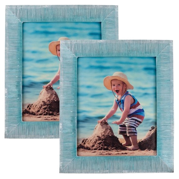 Excello Global Products Bamboo Reed Textured 5x7 Picture Frames, Family Picture Frames, Wall and Tabletop Photo Frames, 5"x7", Blue, Pack of 2