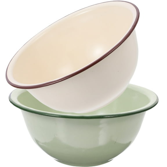 Enamel Bowl Kitchen Mixing Food Storage Basin Vintage Decor Ceramic Bakeware 2 Pcs