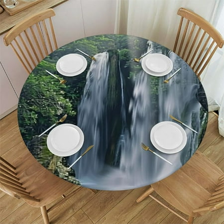 

Palnkart Waterfall Woods Digital Rendering Round Table Cover Stain Resistant Washable Indoor Outdoor Tablecloth Kitchen Dining Wedding Parties Waterproof 100% Polyester Fiber 54-58