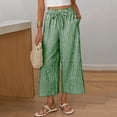 thumbnail image 2 of Lmueinov Women's Gingham Checkered Drawstring Wide Leg Capri Pants, Ruffle Elastic Waist Casual Trousers with Pockets, Summer Vacation Beach Daily Wear Cropped Pants for Women S-2XL, 2 of 5