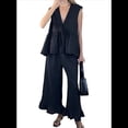 thumbnail image 2 of Conjuntos Casuales de Dos Piezas para Mujer: Chaleco Sin Mangas con Volantes y Pantalones Anchos. Negro M, 2 of 7