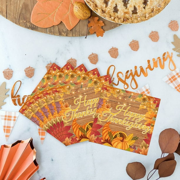 Servilletas de pavo con hoja de arce y calabaza | Suministros para fiestas de otoño y otoño para Acción de Gracias | Toallas de papel multicolor desechables | Paquete de 20 | 6,5x6,5 pulgadas