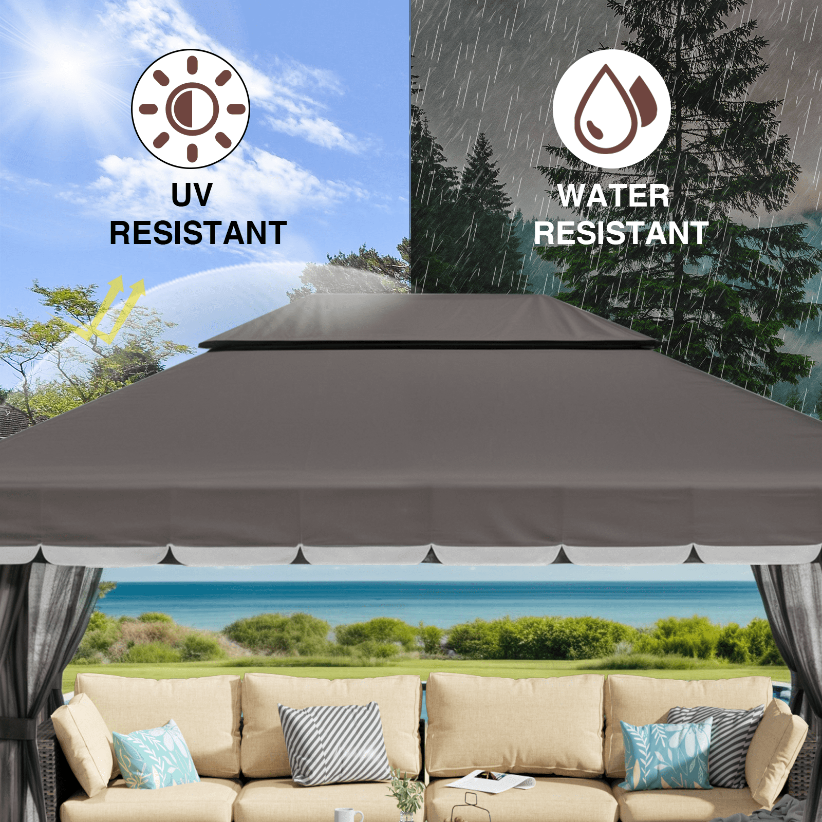 Gaptain 10×12 FT Deluxe No Screws Gazebo,Double Roof Outdoor Shelter Tent with Mosquito Nettings and Privacy Screens