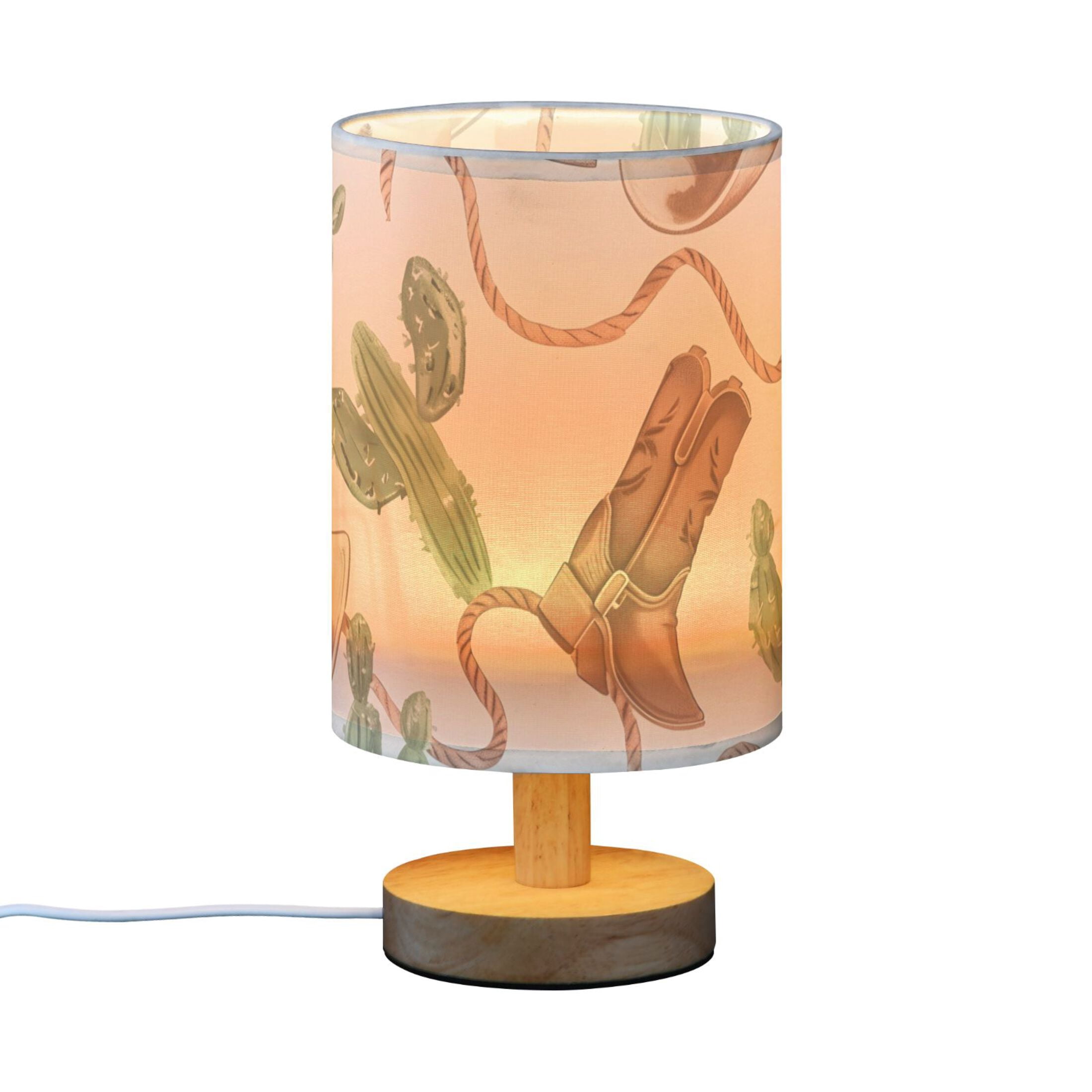 Western Cowboy Hats Ropes Boots Cactus Table Lamp with USB Port LED Warm Light Lamp Night Light Home Decor