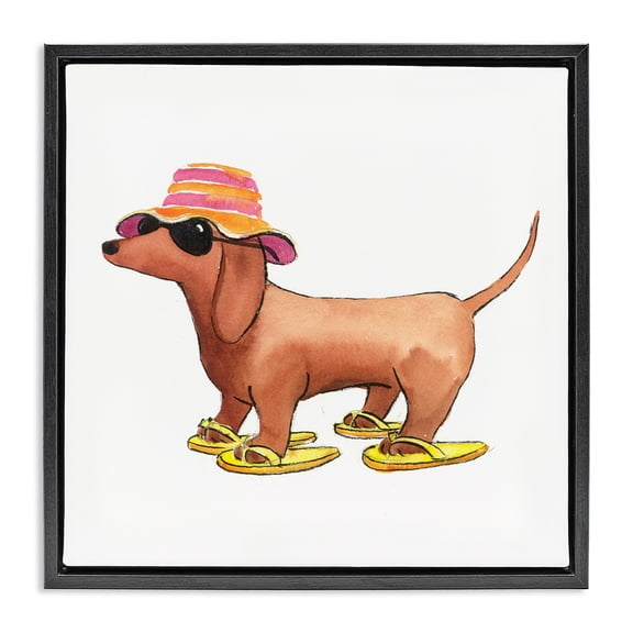 Stupell Industries Bohemian Beach Dog Flip Flops Black Floating Frame Canvas Art, 18 x 18, by Geoff Allen
