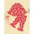 thumbnail image 5 of Elippeo Kids Girls Valentine Pajamas Sets 12M 18M 24M 3Y 4Y 5Y 6Y Heart Print Ruffled Button Long Sleeves Shirt and Elastic Flared Pants Loungewear, 5 of 10