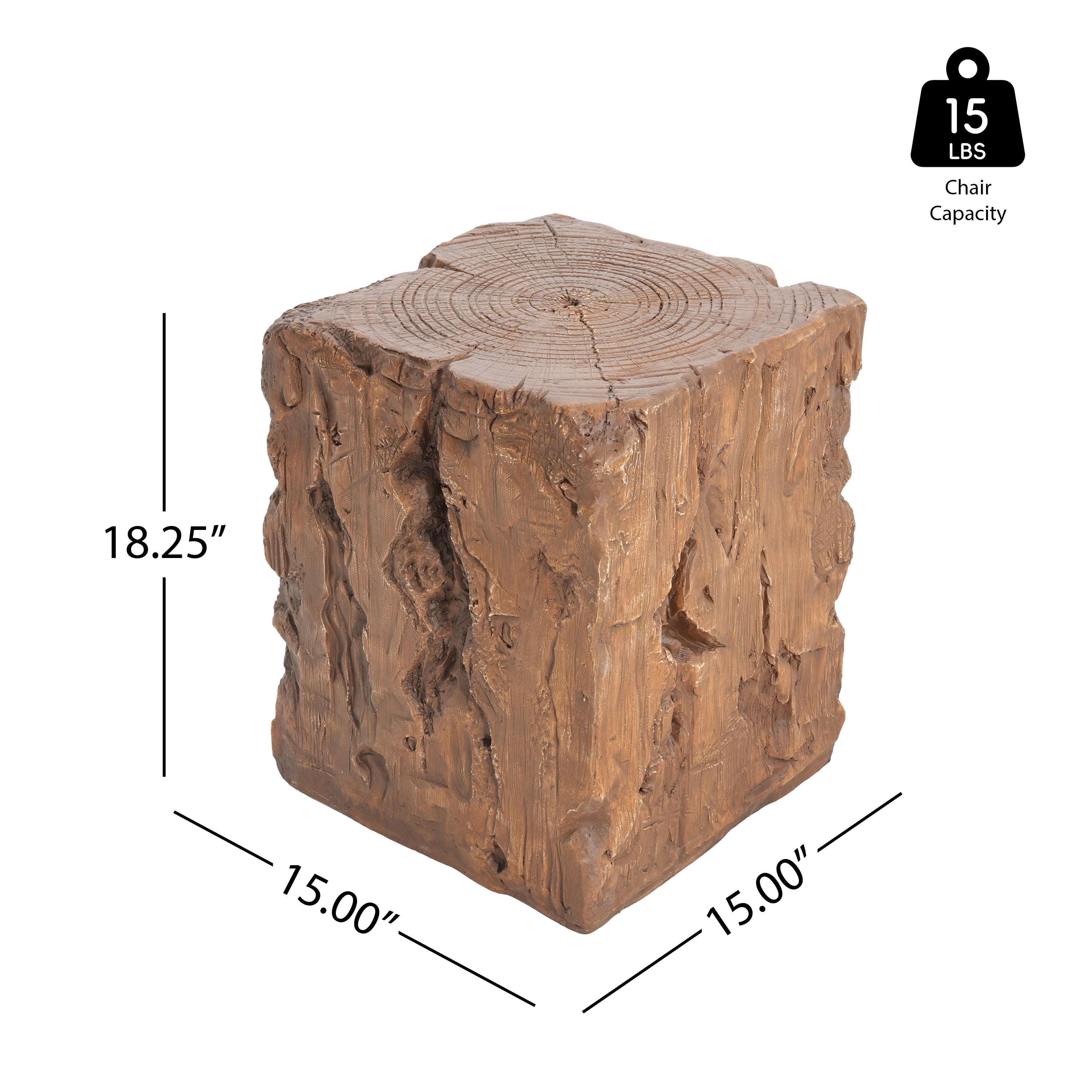 Stump Shape Indoor Outdoor Side Table for Garden Patio Deck, Brown