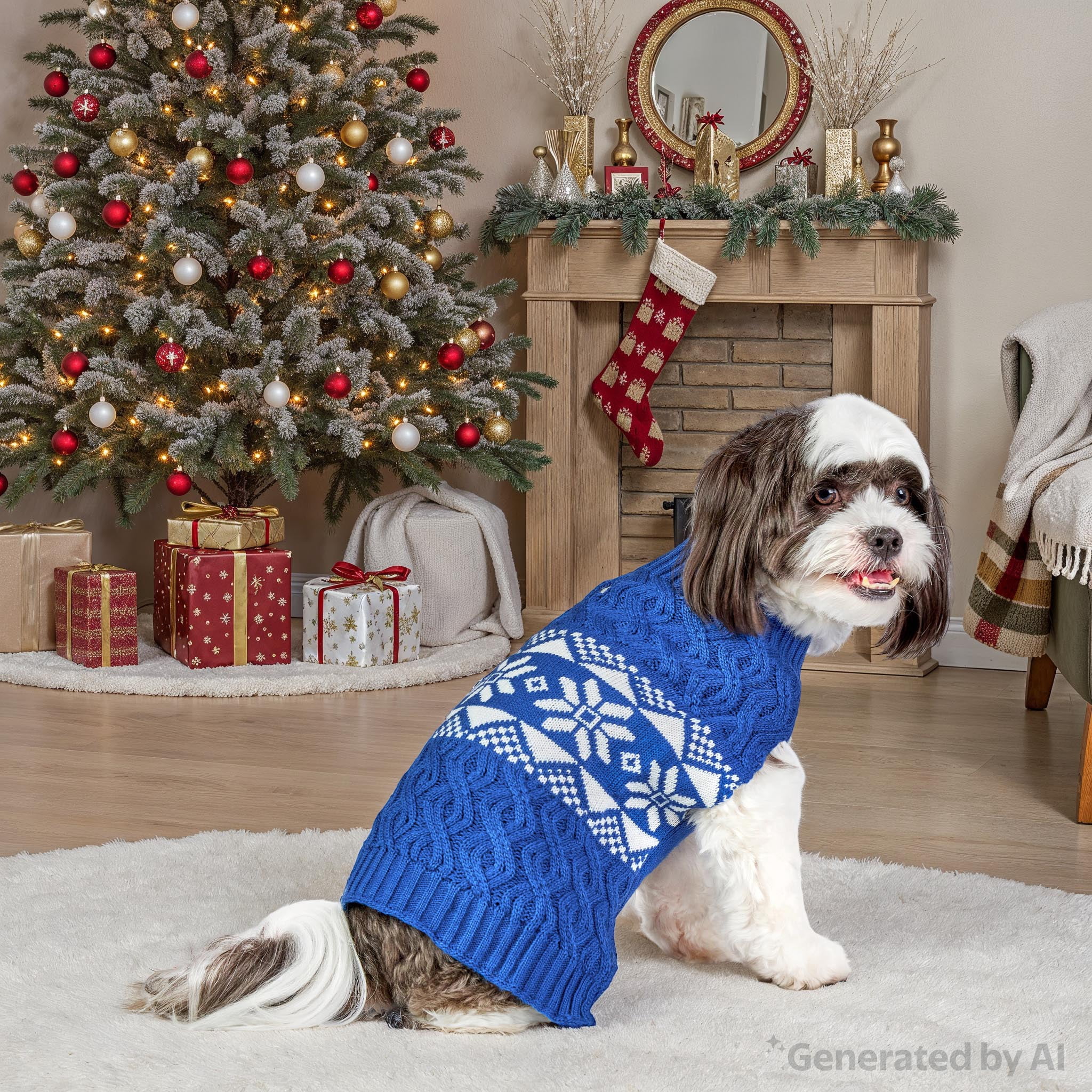 Vibrant Life Holiday Pet Sweater for Cats & Dogs, Snowflakes, Blue, Small