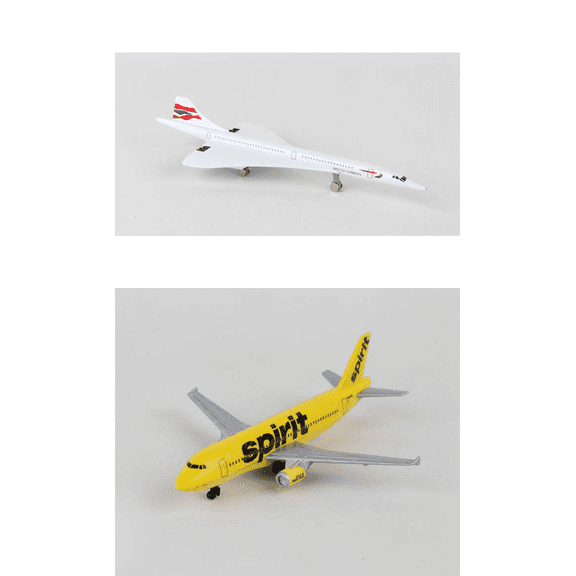 British Airways Concorde, Spirit Airlines Diecast Airplane Package - Two 5.5" Diecast Model Planes