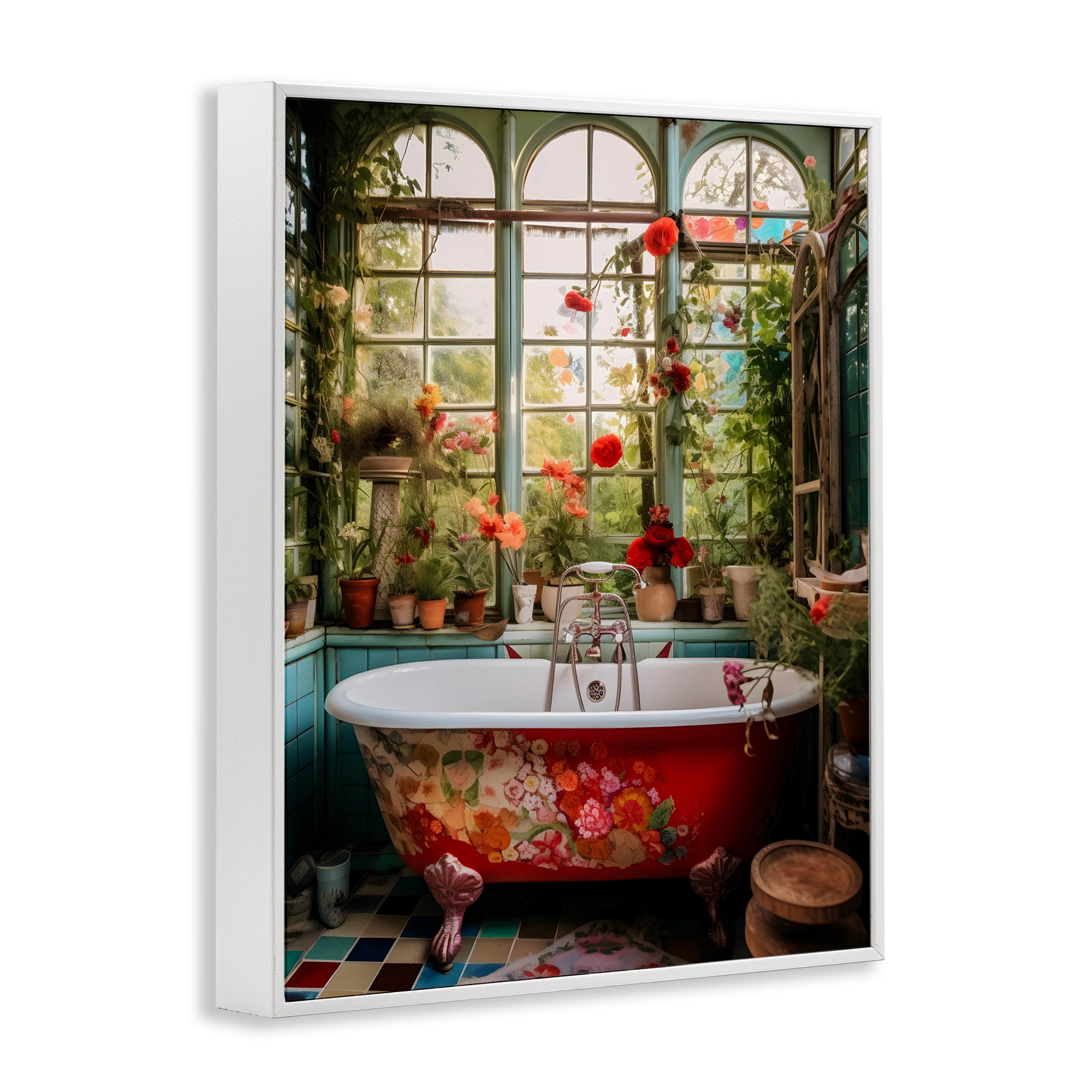 Floral Sunroom Tub White Framed Giclee Art, design by Lettered and Lined