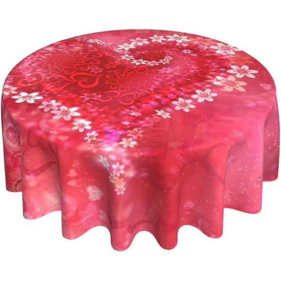 Happy Valentines Day Tablecloth Round 60 Inch Sweet Red Heart Tablecloth Wrinkle Resistant Washable Table Cover Romantic Flowers Table Cloth for Kitchen Dining Room Holiday Party Picnic Patio