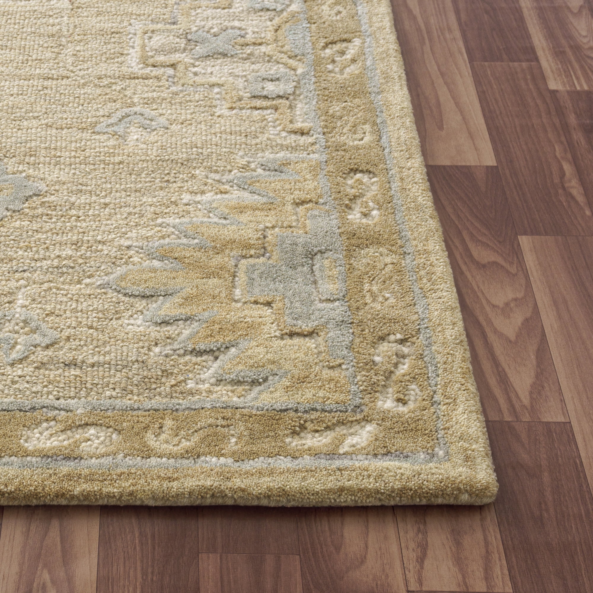 Ox Bay Elaine Medallion Classic Hand-Tufted Wool Indoor Runner Rug, Beige/Pastel blue, 2'6" x 8'