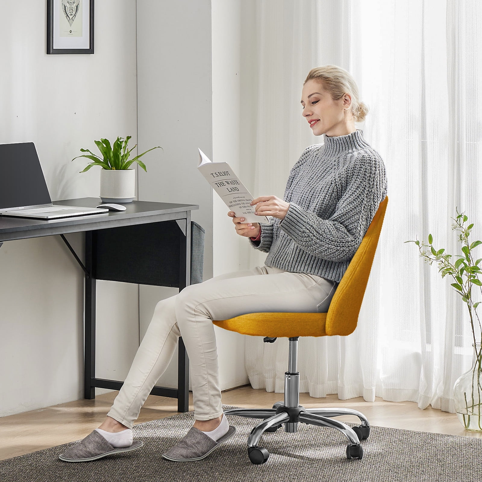 Gianna Home Office Desk Chair, Office Chairs Desk Chair Rolling Task Chair Computer Chair Adjustable with Wheels Armless for Bedroom, Vanity Chair for Makeup Room, Living Room
