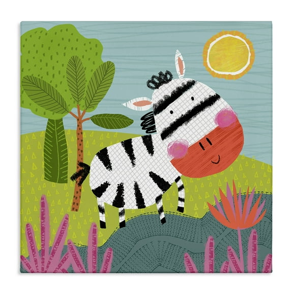 Stupell Industries Whimsical Zebra in Nature Animals Painting Wrapped Canvas Art Print Wall Art, 17 x 17