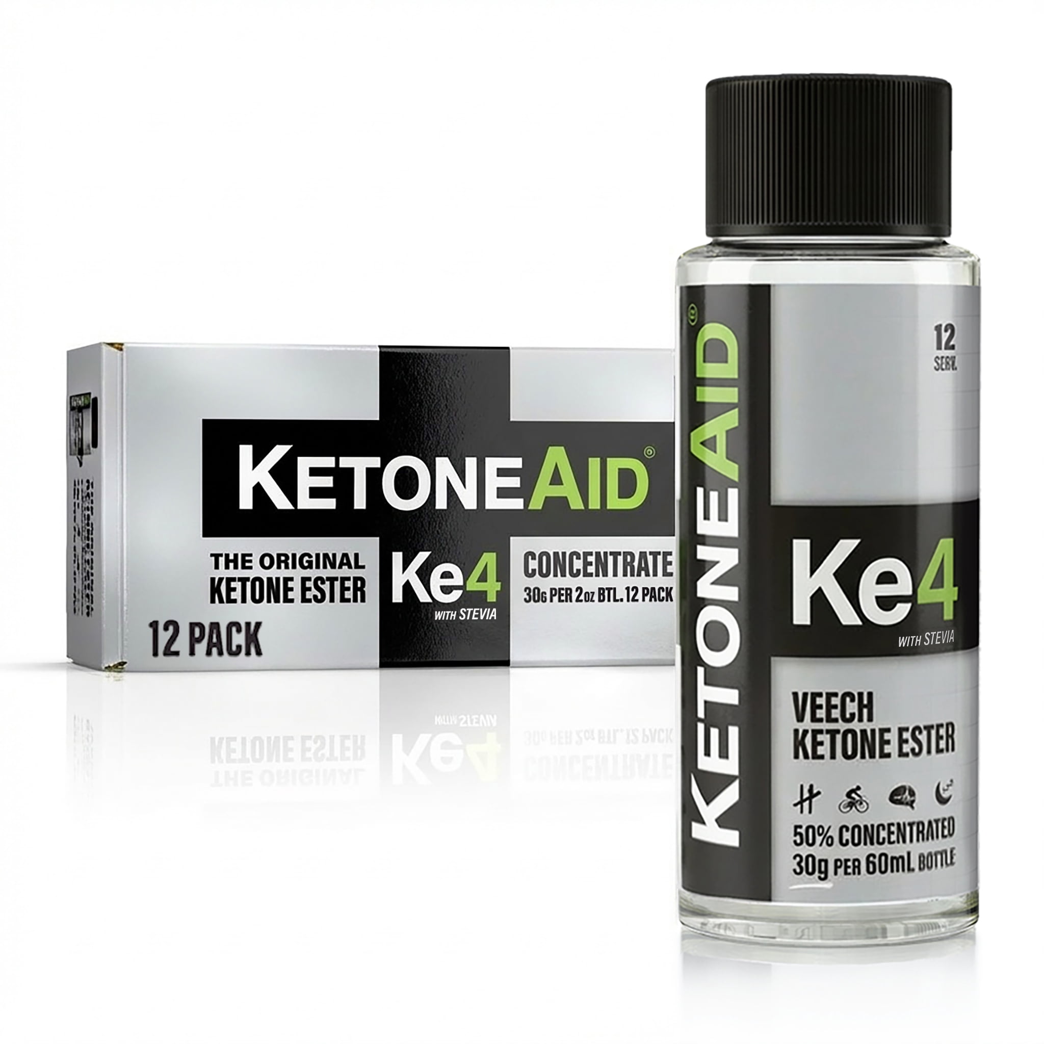 KetoneAid Ke4 Ketone Ester Concentrate, 12 Pack, 144 Serv., 60mL, Zero Carb, Keto Not Required