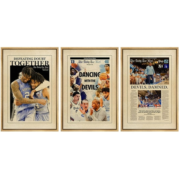 wall26 Framed Canvas Print Wall Art Set Duke North Carolina Basketball Newspaper Sports & Fitness Athletes Digital Art Pop Art Modern Portrait for Living Room, Bedroom, Office - 24"x36"