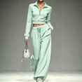 thumbnail image 3 of WULMLEO Quarter Zip Crop Sweatshirt And Wide Leg Sweatpants Matching Sets for Women Casual Lounge Vacation Outfits With Pockets Mint Green XL, 3 of 7