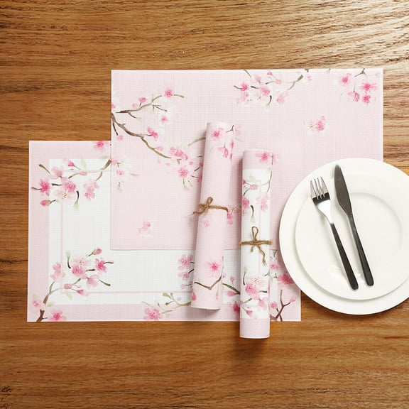 Placemat Woven Vinyl Placemats Plastic Placemats Wipeable Washable Kitchen Dining Table Mat Outdoor Placemats Non Slip Heat Stain Resistant, Pink, Table Mats Set of 4