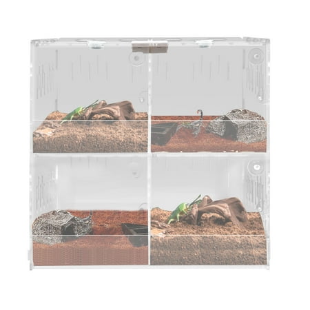 TFCFL 4 Grids Clear Acrylic Reptile Terrarium Lizard Cage Tank Climbing Spider Snake Pet Box