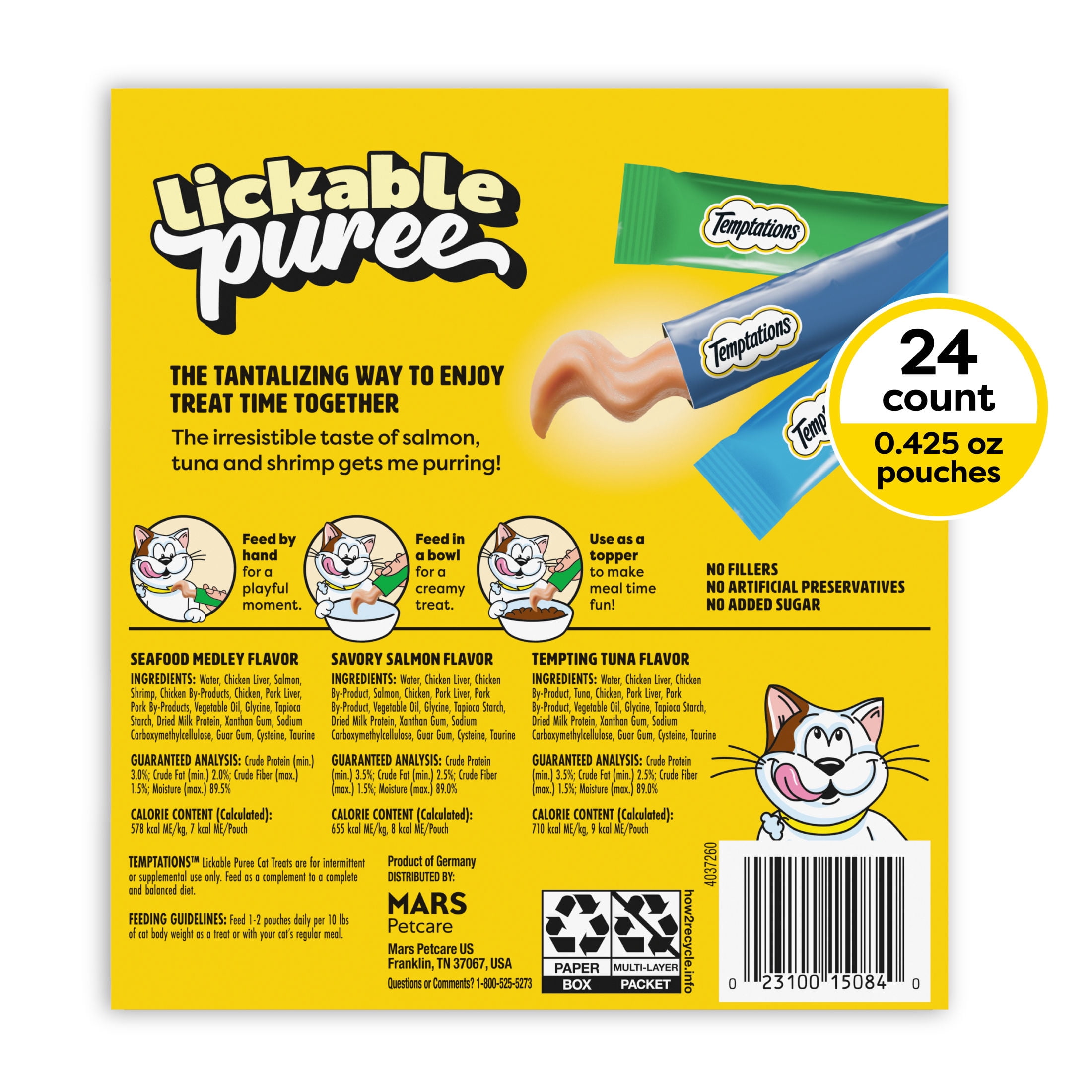 (12 pack) Temptations Creamy Puree Mix-Ups Variety Pack Lickable Cat Treats, 0.42 oz Tubes, 24 pk
