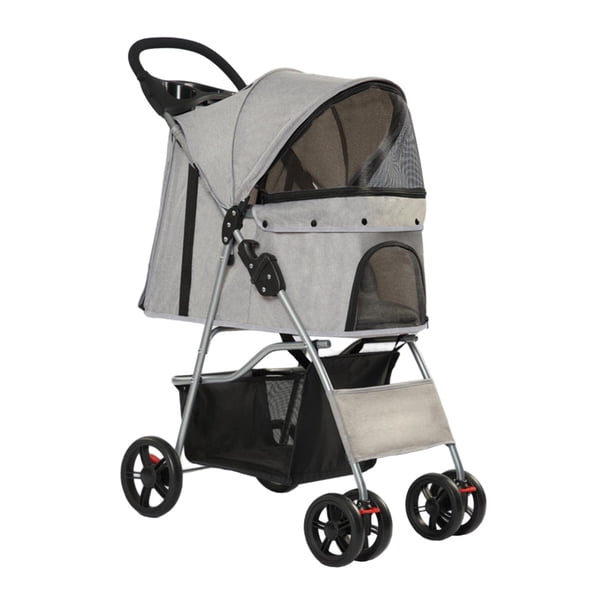 Cochecito para perros y gatos, cochecito para mascotas, ventana de malla, cochecito de viaje para mascotas, carrito para mascotas pequeñas, gatitos al Gris