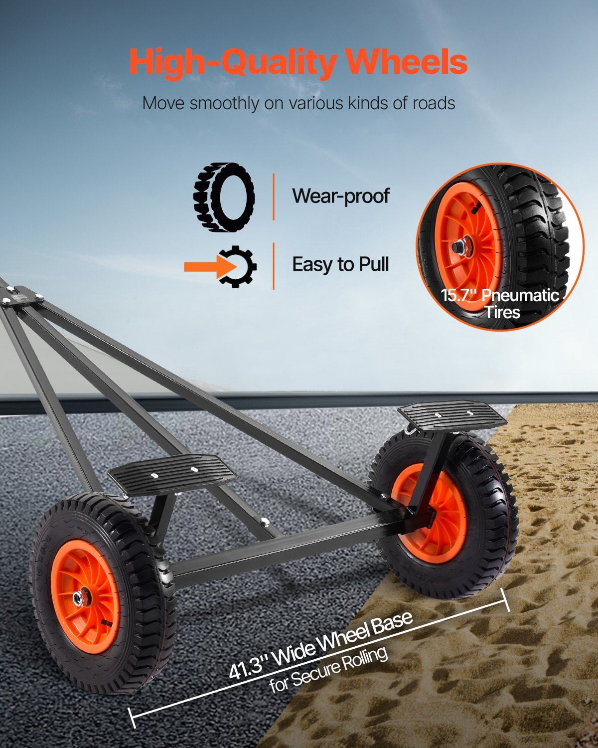 Boat Trailer Dolly 420lbs Capacity Adjustable Length Carbon Steel Mover with 15.7 Inch Pneumatic Tires and Nonslip Bracket for Kayak Motorboat Fishing Boat